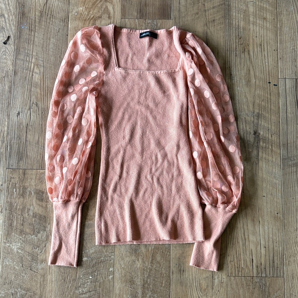 Zara Peach Sweater with Polka Dot Sleeves